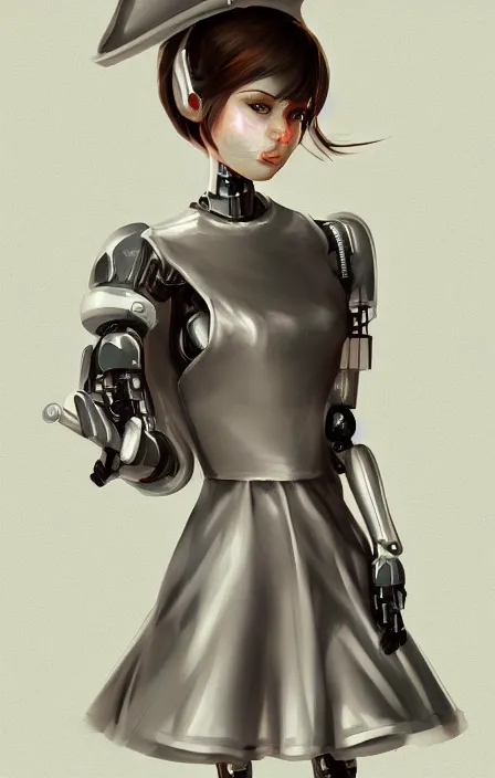 Image similar to a robot wearing a maid dress, maid outfit, full body shot, highly detailed, digital painting, artstation, concept art, smooth, sharp focus, illustration