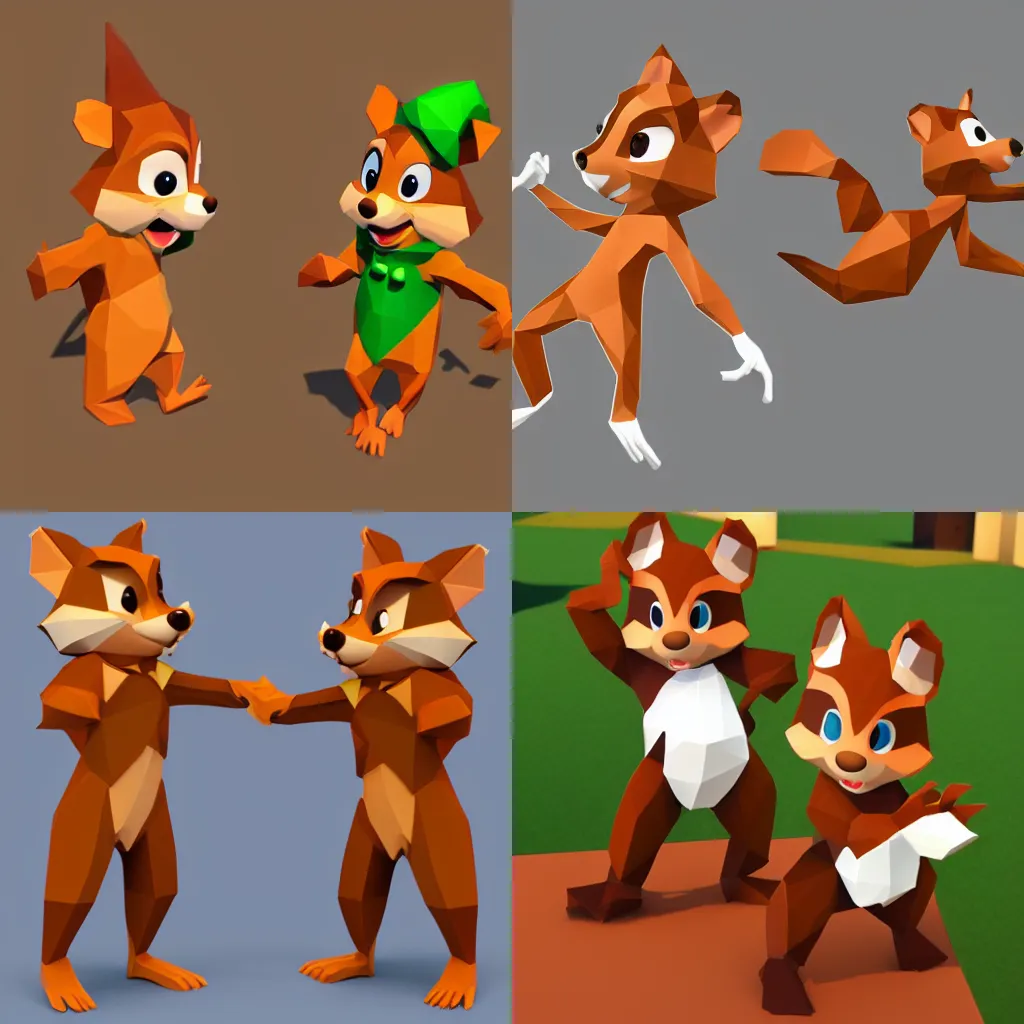 Prompt: Chip 'n Dale, low poly