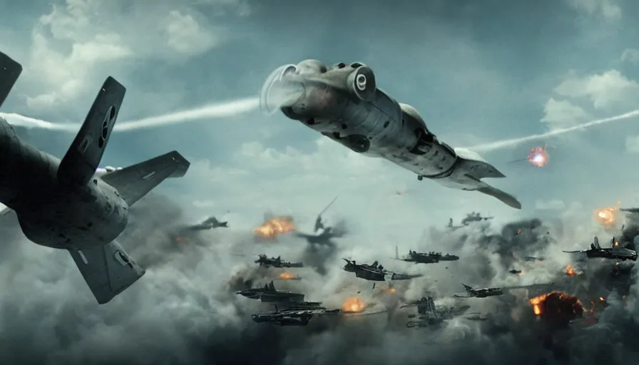 Image similar to big budget movie about a world war 2 spaceship battle