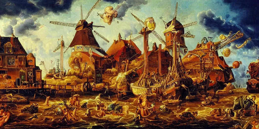 Prompt: refined dutch golden age oil painting pop surreal masterpiece in the style of robert williams,