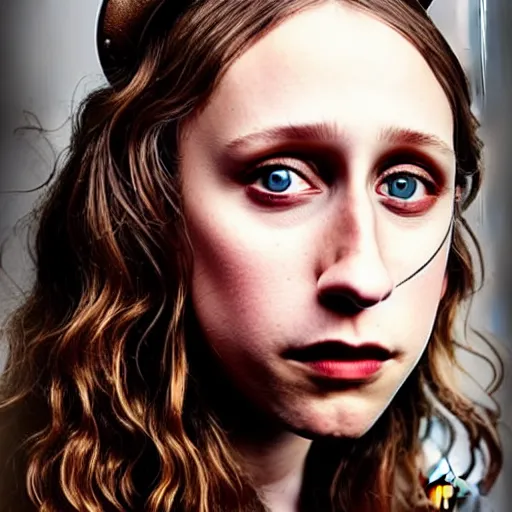 Image similar to in the style of pedro campos, beautiful taissa farmiga, steampunk, elegant pose, middle shot waist up, symmetrical face symmetrical eyes, cinematic lighting, detailed realistic eyes, short neck, insanely detailed and intricate elegant