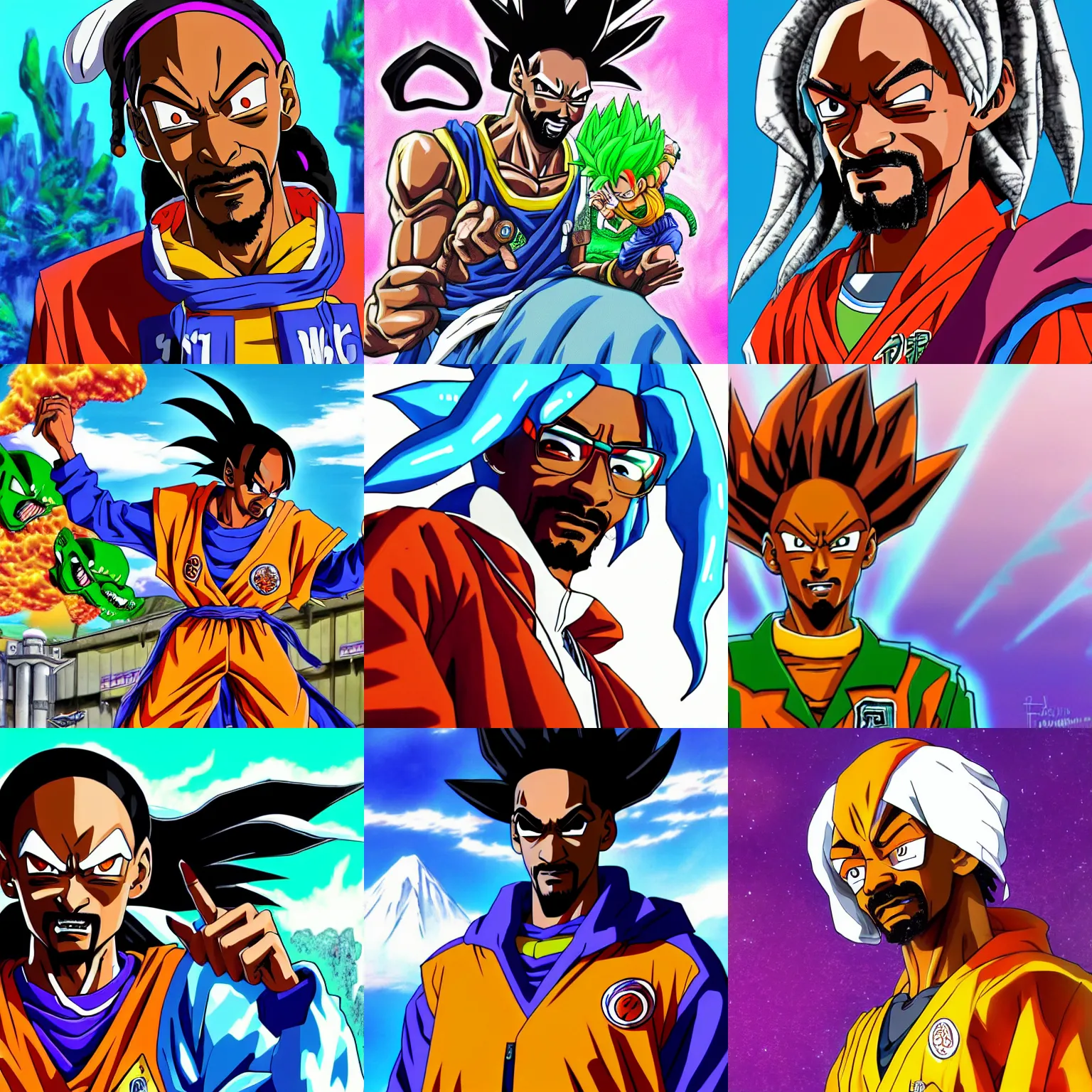 Prompt: concept art of snoop dogg as a dragon ball character, beautiful landscape, 4k anime character illustration by akira toriyama, artstation