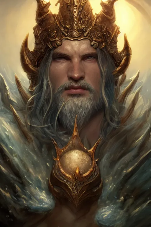 Image similar to lord of sea elf, god of the underworld, highly detailed, d & d, fantasy, highly detailed, digital painting, trending on artstation, concept art, sharp focus, illustration, global illumination, ray tracing, realistic shaded, art by artgerm and greg rutkowski and fuji choko and viktoria gavrilenko and hoang lap, sunny