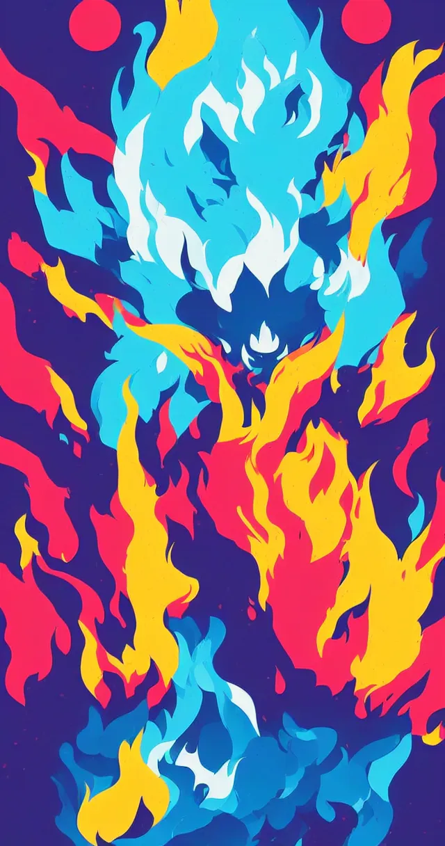 Image similar to colorful minimalist poster art design of a burning church from pokemon sword and shield