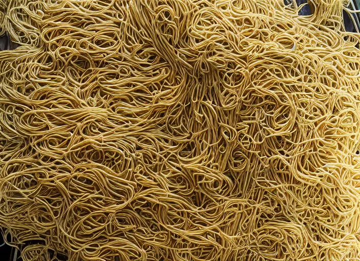 Prompt: a photo of stairs made out of spaghetti pasta, high definition