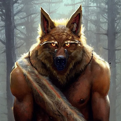 Prompt: very detailed portrait painting of a Tribal Brazilian Werewolf , featured in artstation, concept art by Greg Rutkowski, WLOP, Dan Mumford, Christophe Vacher