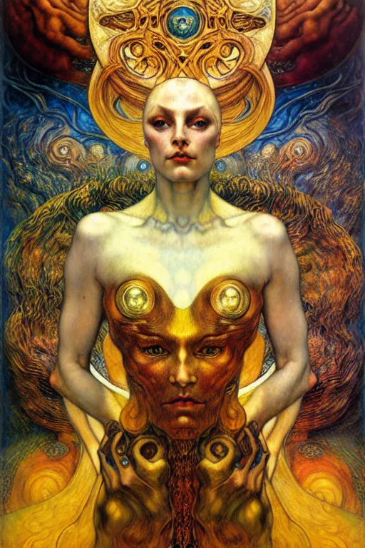 Image similar to Divine Chaos Engine by Karol Bak, Jean Delville, William Blake, Gustav Klimt, and Vincent Van Gogh, symbolist, visionary