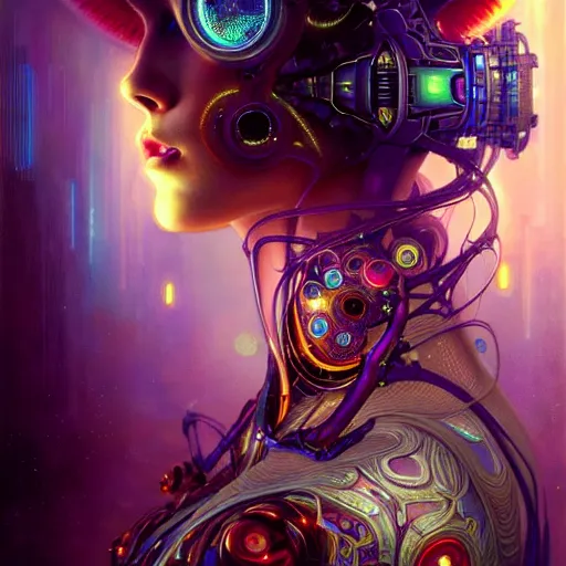 Image similar to extremely psychedelic beautiful cyborg virus infected by night. intricate, elegant, highly detailed, extremely lifelike photorealistic digital painting, artstation. steichen, gaston bussiere, tom bagshaw, cyberpunk alphonse mucha. elegant minimalism. anatomically correct. sultry. sharp focus. surreal lush hallucination