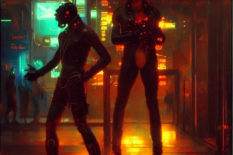 Image similar to cyberpunk style, male, neon lights, painting by gaston bussiere, craig mullins, j. c. leyendecker, tom of finland