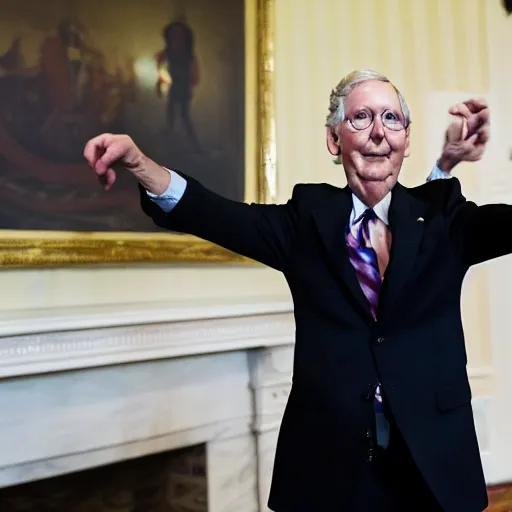 Prompt: Mitch McConnell dancing his heart out. White House photo.