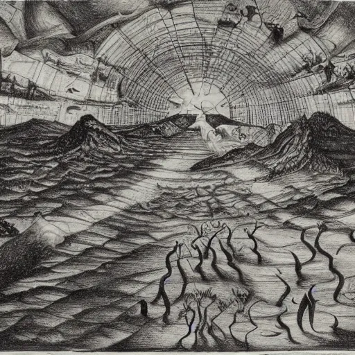 Prompt: the end of the world by hironymous bosch, detailed drawing,