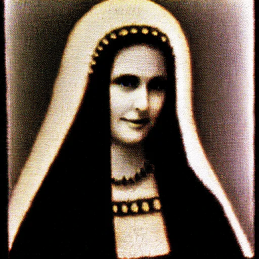 Image similar to vhs static overlay of marian apparition, vhs, 1 9 9 0, highly realistic, highly detailed, vhs noise static, black and white, vhs glitch