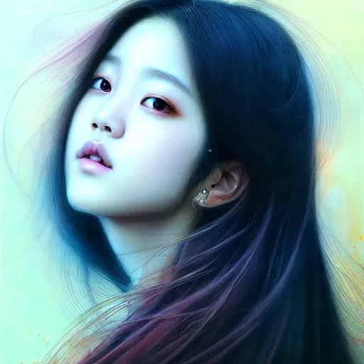 Image similar to jisoo of blackpink, hyper realistic portrait, fractals, by karol bak and agnes cecile, fantasy art, photo realistic, dynamic lighting, artstation, poster, volumetric lighting, very detailed face, 8 k, award winning