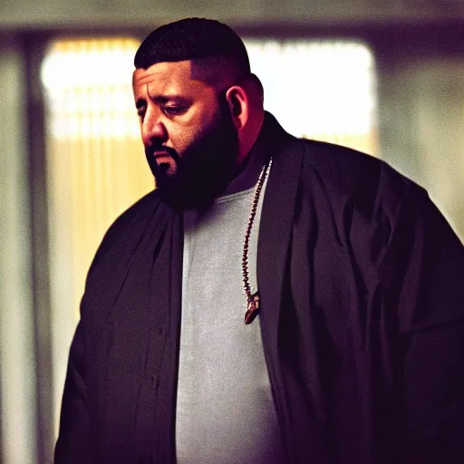 Prompt: a cinematic film still of DJ Khaled starring in The Matrix (1999), portrait, 40mm lens, shallow depth of field, close up, split lighting, cinematic