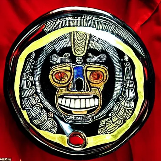 Image similar to an obsidian mirror through which the Aztec believed spirits manifested. Tezcatlipoca, god of the smoking mirror represented in the typical iPhone zombie pose staring down at his mirror