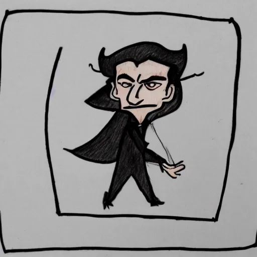 Prompt: hand-drawn doodle of Dracula using the toilet on the back of a napkin