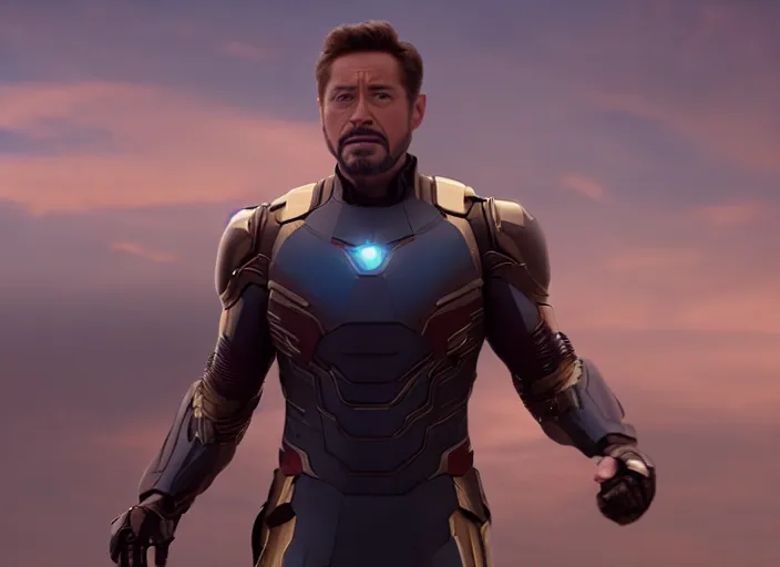 Image similar to film still of Joseph Gordon-Leavitt! as Tony Stark in Avengers Infinity War, 4k