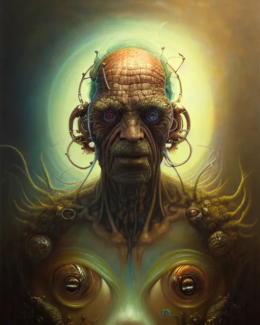 Image similar to a detailed portrait of Biopunk old man by Tomasz Alen Kopera and Peter Mohrbacher