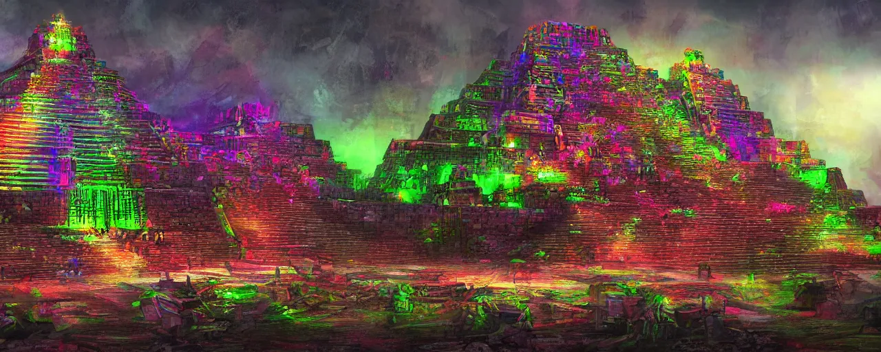 Image similar to rgb aztec temple, concept art, 4 k