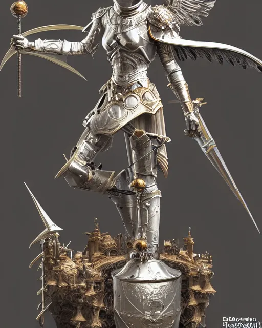 Prompt: magicpunk seraphim statue knight, chrome reflect, calming, uplifting mood, ultra realistic, funny, small buildings, highly detailed, epic lighting, illuminated, cinematic, art by eddie mendoza