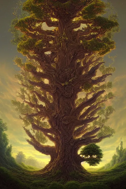 Image similar to a beautiful digital illustration painting of a detailed fantasy tree with a heart carved in the trunk by benoit b. mandelbrot, steven belledin, martin johnson heade, lee madgwick, caspar david friedrich, and david rios ferreira. 8 k resolution trending on artstation concept art digital illustration