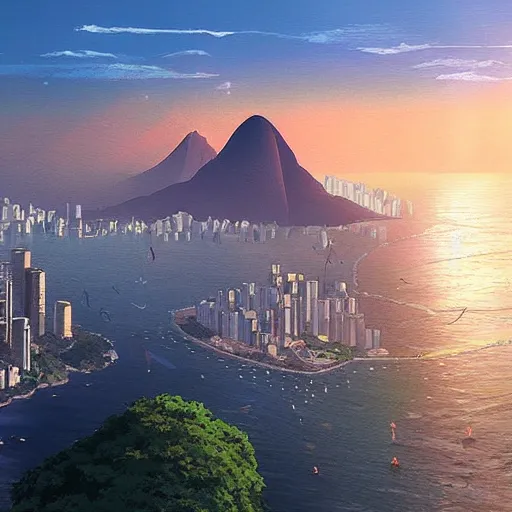 Image similar to Rio de Janeiro, by Dice Tsutsumi, Makoto Shinkai, Studio Ghibli