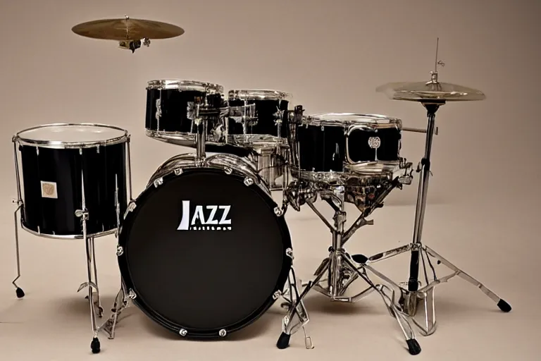 Image similar to photo of a jazz drum kit, vintage cymbals, 8k