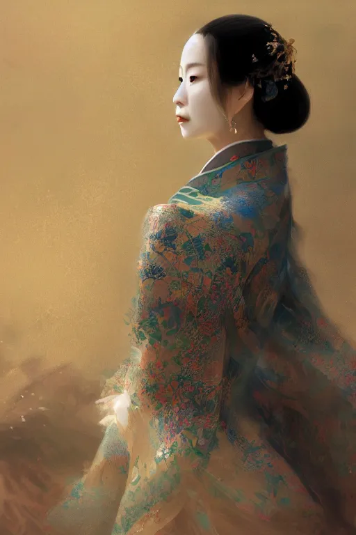 Prompt: Japanese princess, gorgeous, close-up portrait, intricate, elegant, volumetric lighting, scenery, digital painting, highly detailed, artstation, sharp focus, illustration, concept art, ruan jia, steve mccurry