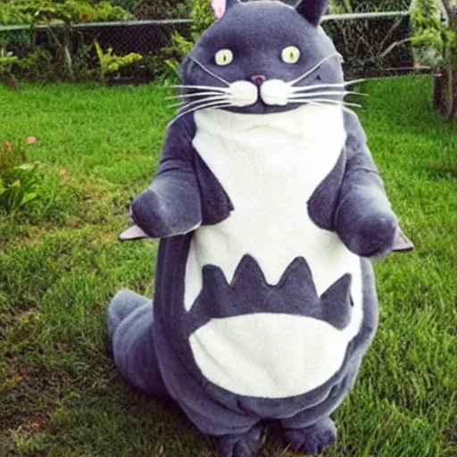 Prompt: a cat wear a totoro costume