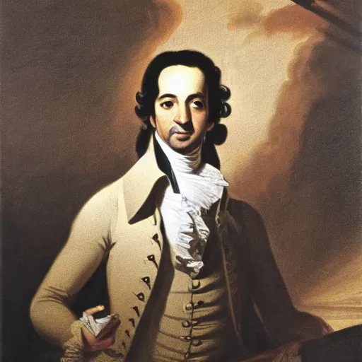 Prompt: portrait of lin manuel miranda as alexander hamilton, painting, 1 7 8 0, highly detailed, by john trumbull