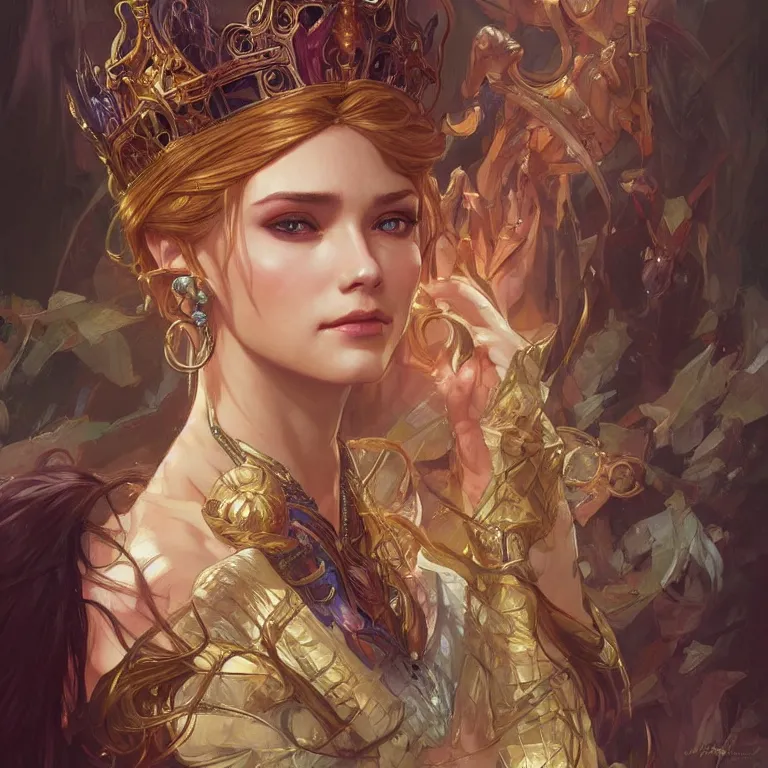 Prompt: portrait of a queen, D&D, fantasy, highly detailed, digital painting, artstation, smooth, sharp focus, illustration, art by artgerm and greg rutkowski and alphonse mucha