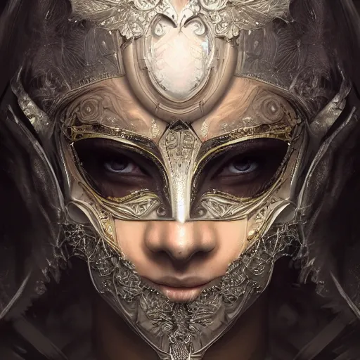 Image similar to Very very very very highly detailed epic photo of face with venetian mask, intricate, dystopian, sci-fi, extremely detailed, digital painting, artstation, concept art, smooth, sharp focus, illustration, intimidating lighting, incredible art by Artgerm