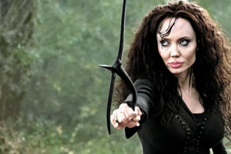 Image similar to film still Angelia Jolie as Bellatrix Lestrange in Harry Potter movie