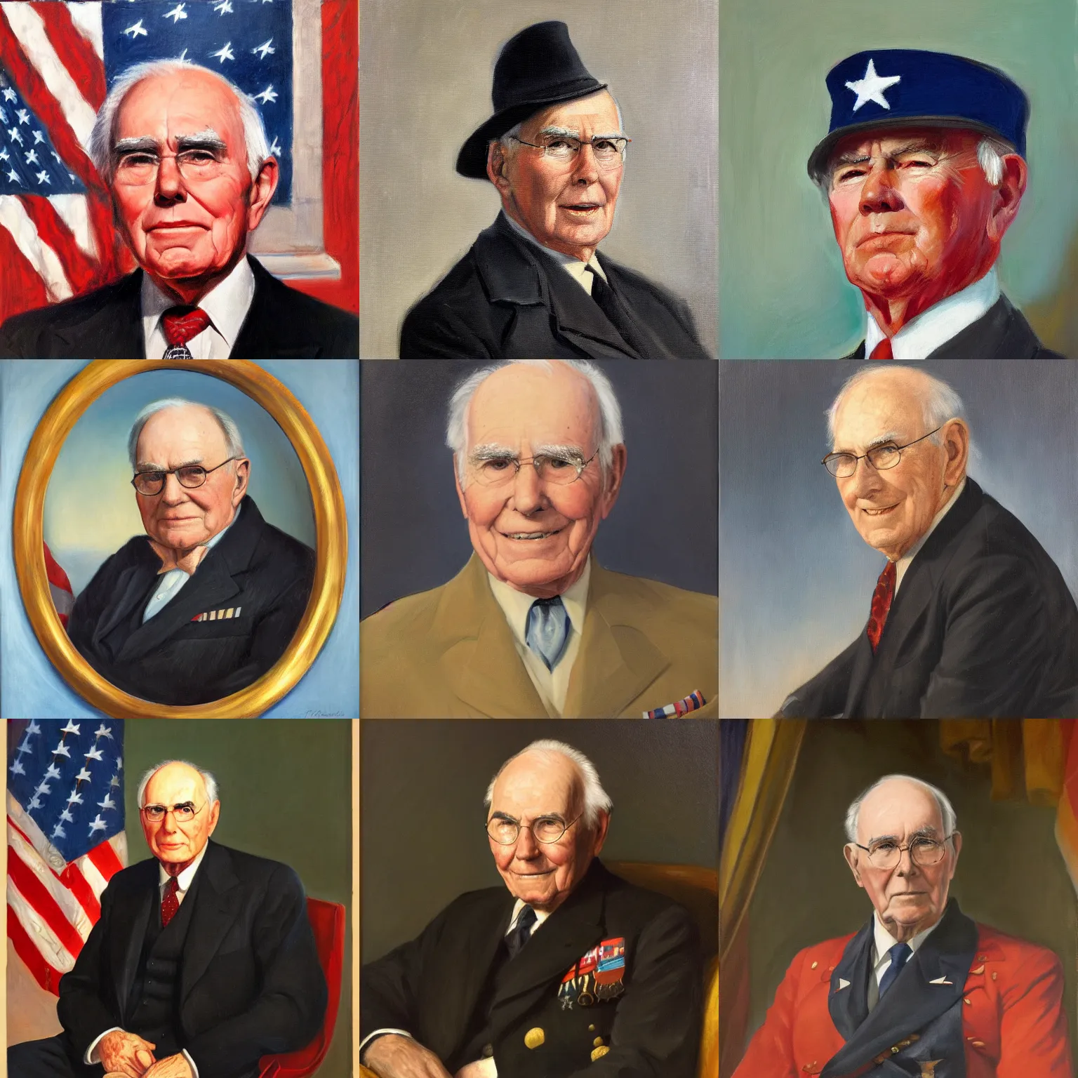 Prompt: portrait of a the United States President, 1944 by John Howard Sanden and Herbert E. Abrams, oil on canvas trending on artstation