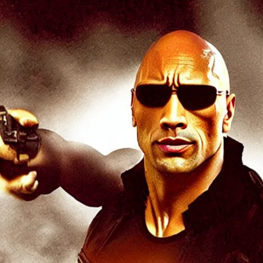 Image similar to dwayne the rock johnson as neo from the matrix