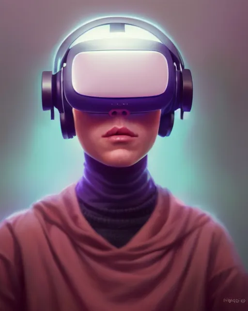 Prompt: highly detailed vfx portrait of a character wearing a vr headset, stephen bliss, unrealengine, greg rutkowski, loish, rhads, beeple, makoto shinkai and lois van baarle, ilya kuvshinov, rossdraws, tom bagshaw,