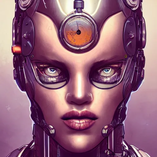 Prompt: lineart, colour, cyborg, portrait, steampunk, hyperdetailed, artstation