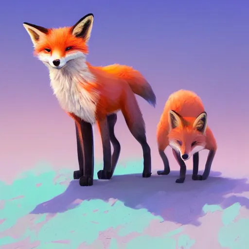 Prompt: painted portrait of a family of foxes, fantastically pastel colors, octane render, matte painting concept art, official fanart behance hd artstation by jesper elsing, by rhads and makoto shinkai and lois van baarle and ilya kuvshinov and rossdraws