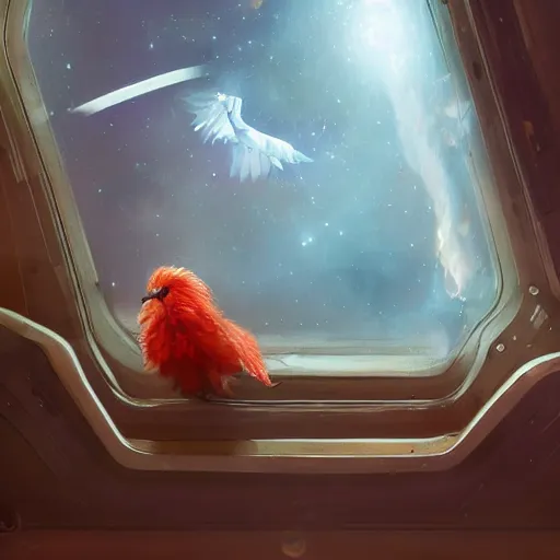 Image similar to a baby pheonix sitting inside a starship in space, artstation, cgsociety