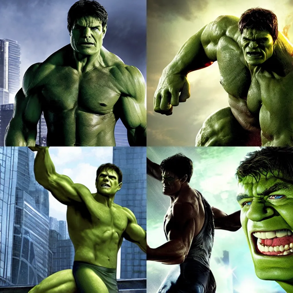 Prompt: tom cruise as the Hulk in avengers assemble promotional photo