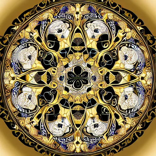 Image similar to a beautiful mandala made of ivory and gold, highly intricate, digital art, very detailed, in the style of a weird and dark eerie liminal art nouveau flemish painting, 8k,