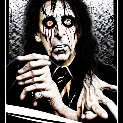 Image similar to graphic illustration, creative design, alice cooper as harry potter, biopunk, francis bacon, highly detailed, hunter s thompson, concept art