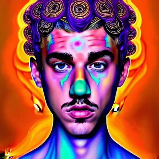Image similar to an extremely psychedelic portrait of jusyin bieber as medusa, surreal, lsd, face, detailed, intricate, elegant, lithe, highly detailed, digital painting, artstation, concept art, smooth, sharp focus, illustration