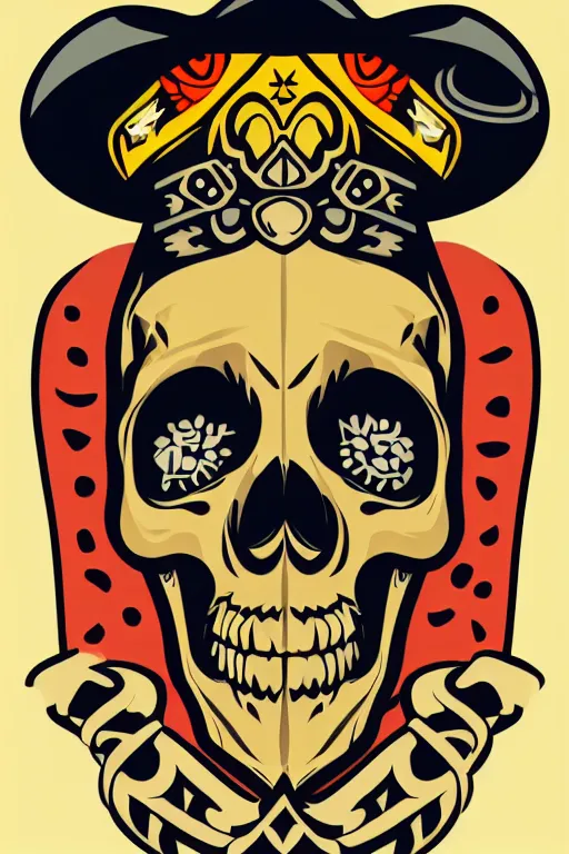 Image similar to A portrait of a skull that is a cowboy, sticker, colorful, illustration, highly detailed, smooth and clean vector curves, no jagged lines, vector art, smooth