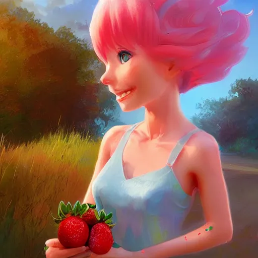 Image similar to painted portrait of a strawberry shortcake, fantastically pastel colors, octane render, matte painting concept art, official fanart behance hd artstation by jesper elsing, by rhads and makoto shinkai and lois van baarle and ilya kuvshinov and rossdraws