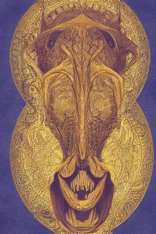 Image similar to beautiful crocodile headed god by maxfield parrish, mandala, coherent design, digital watercolor ink illustration painting, extremely dull colors, golden ratio, detailed, sharp lines, sharp focus, intricate, artgerm, gustave dore, alphonse mucha, octane render