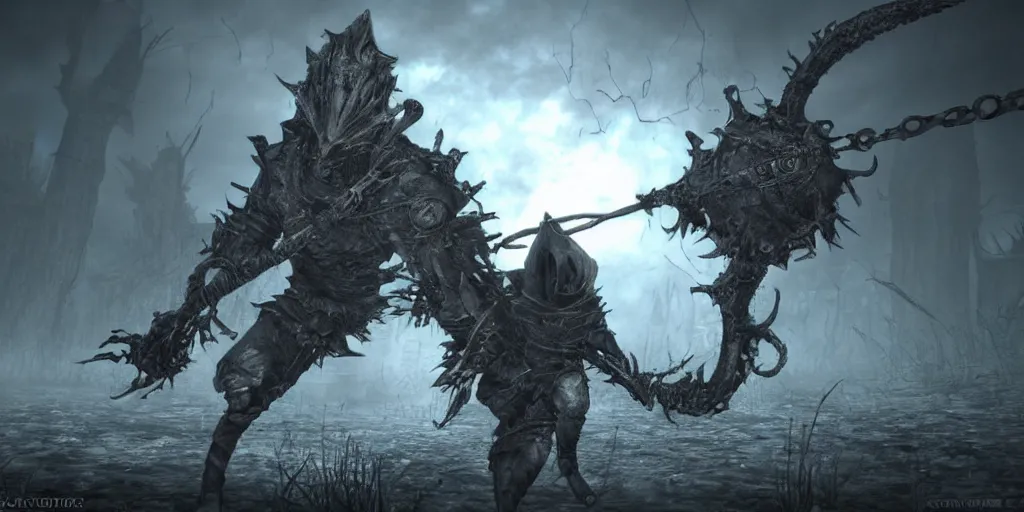 Image similar to minion as a darksouls boss, horror, hd, screenshot,