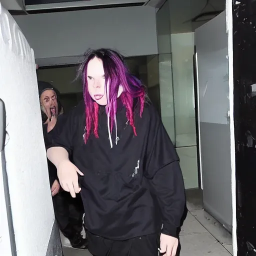 Image similar to photo of Billie Eilish getting kicked out of her record label building