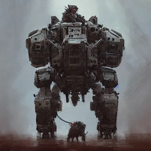 Image similar to fierce organic four legged mech, highly detailed, complex rendering, dramatic lighting, artstation, art by jakub rozalski