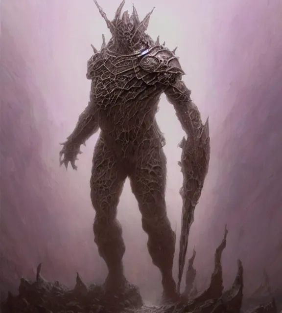 Image similar to crystal golem concept, beksinski, age of sigma art, frank franzetta, ruan jia, dark soul armor concept, trending on artstation, wayne barlowe, adrian smith fantasy art, elden ring art, the hobbit art, lord of the ring art, infinity blade armor